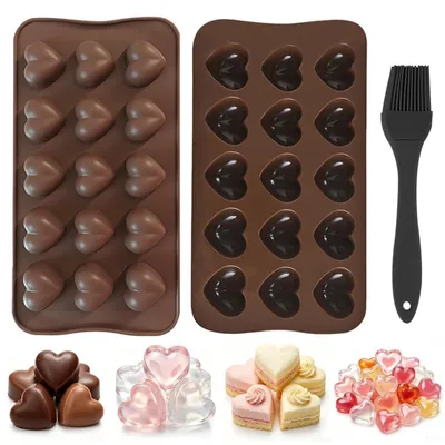 Produktbild von Silikonformen Herz 3er Set mit Backpinsel für Pralinen & Eiswürfel