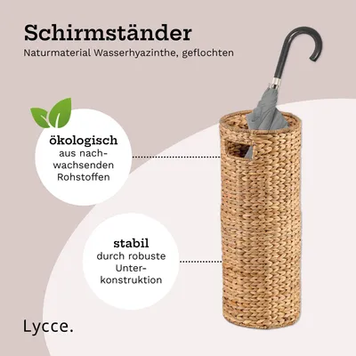 Obrázek produktu pro Stojan na deštníky Lycce vodní hyacint s úchyty přírodní materiál - ideální pro uložení deštníků nebo balicího papíru - hodí se do skříně