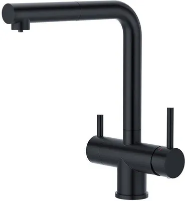 Obrázek produktu pro Třícestná kuchyňská baterie se sprškou, otočná o 360°, dvouramenná, matná černá