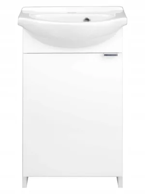 Produktbild von Domodomo Badezimmerschrank mit Waschbecken, 86 x 38 x 19,6 cm weißer Waschbeckenschrank, Keramik Waschbecken Set, Standschrank für kleines Bad Kredo m