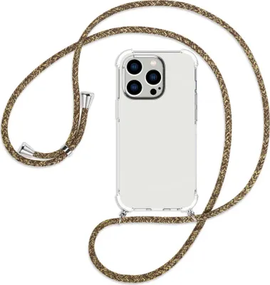 Produktbild von Handykette Backcover-Schutzhülle mit Band (Metall silberfarben) für Apple iPhone 14 Pro (6.1'') - braun+beige
