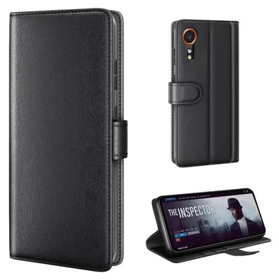 Produktbild von Echtleder Handyhülle für Samsung Galaxy Xcover7 Lederhülle Cover Case Tasche Klapphülle Fliphülle Leder Hülle Farbe: Schwarz