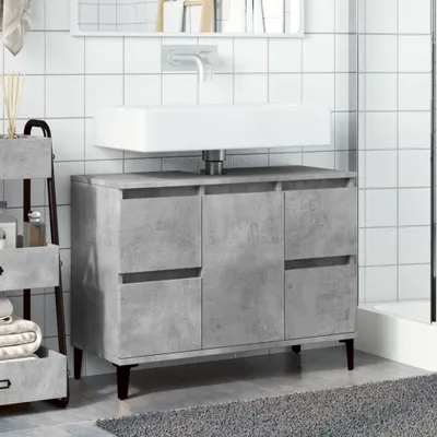 Produktbild von “2026 Modern“ Waschbeckenunterschrank Betongrau 80x33x60cm Holzwerkstoff - Designermöbel 558830 - Spiegelschränke
