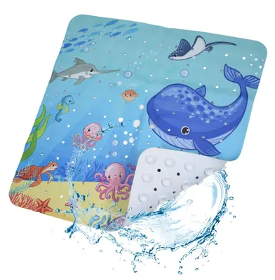 Image de Tapis de bain antidérapant avec ventouses, 53 x 53 cm, pour baignoire pour enfants