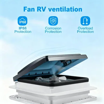 Produktbild von Wohnmobil Ventilator - 12V Dachlüfter - Abluftventilator 20–65 dB Leise - LED Beleuchtung - 36x35,5x15 cm - Deckenmontage - Weiß