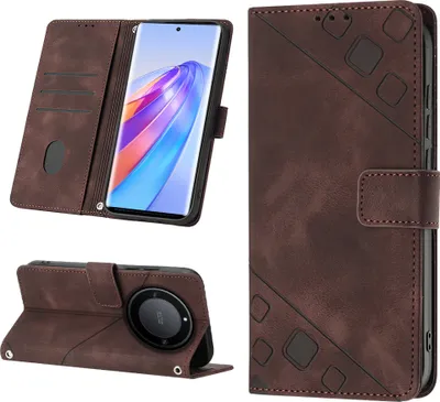 Produktbild von Hülle für Honor X9A /Honor X40 /Magic 5 Lite Prägung Flip Leder Brieftasche Schutzhülle mit Ständer Braun