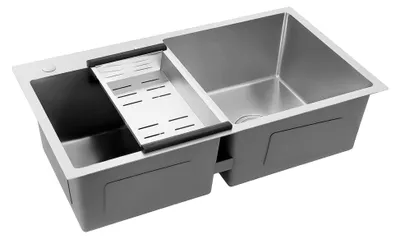 Produktbild von Edelstahl Spülbecken mit Doppelbecken, Einbauküchenspüle mit Abtropffläche, rechteckig, für Garagen, Wäschereien, Keller und Bars