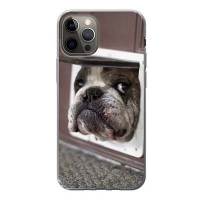 Produktbild von MuchoWow® Handyhülle Schutzhülle Hülle für iPhone 12 Pro Hund - Lustig - Katzenklappe - Kinder - Jungen - Mädchen - Kinder Silikon Softcase Handy Hülle - Abdeckung