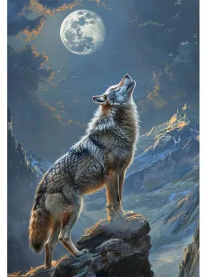 Obrázok produktu pre Sada na maľovanie diamantmi "Vlk a mesiac", 40x50 cm, pre dospelých, mozaika, puzzle, s kamienkami, vlastná tvorba