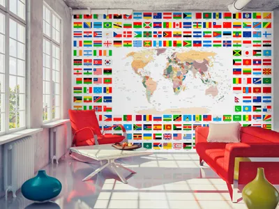 Zdjęcie produktu dla Fototapeta włókninowa 400x280 cm fototapeta mapa świata XXL mapa świata flaga k-B-0014-a-a
