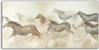 Produktbild von Coloray Spritzschutz aus Glas 100x50  Wandkunst Küchenrückwand Foto Pferdeherde beim Reiten Aquarell