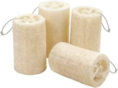 Produktbild von Natürlicher Luffa-Schwamm, 10 cm - 4 Stück, ideal für die Körperpflege, Küche und Badezimmer, als effektiver Reiniger und Seifenspender