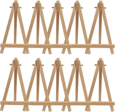 Productafbeelding van Mini houten ezel - 10 stuks opvouwbaar driehoekdisplay voor presentatie van schilderijen, foto's, knutselen en mobiele telefoons