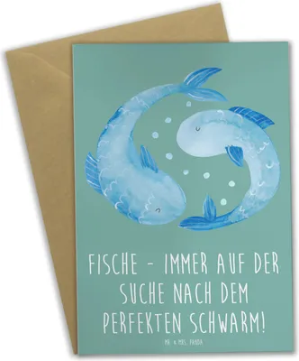 Produktbild von Mr. & Mrs. Panda Grußkarte Fische Schwarm - Meeresbrise - Geschenk, Horoskop, Romantisch, Geschenke Astrologie, Sternzeichen, emotional, Kreativ, einladungskarten