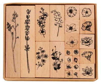 22er Set Holzstempel botanische Muster für Karten & Scrapbooking