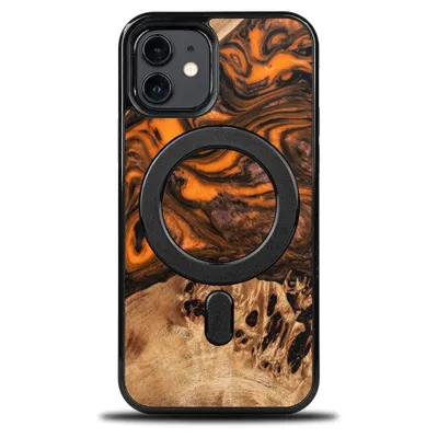 Image de Étui En Bois Et Résine Pour Iphone 12/12 Pro Magsafe Bewood Unique Orange - Orange Et Noir