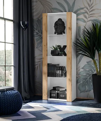 Produktbild von Komodee | Vitrine Schrank Tivoli mit 3 Regalböden, Korpus Weiß Matt Frontfarbe Wotan Matt, ohne LED