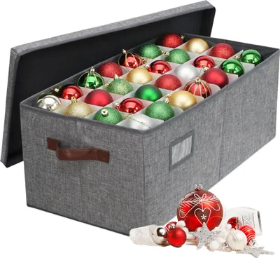 Zdjęcie produktu dla Pudełko do przechowywania bombek świątecznych Relaxdays, 96 sztuk, wys. x szer. x gł.: 26 x 66,5 x 33 cm, poliester, tektura, pudełko na bombki, szare