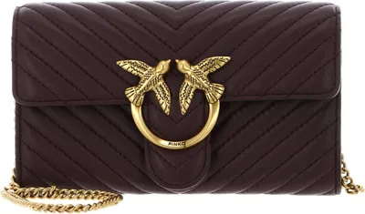 Image de PINKO sac à épaule bandoulière pochette Love One Mini Icon Wallet C Nappa Chevron Cioccolate Amaro - Antique Gold bordeaux