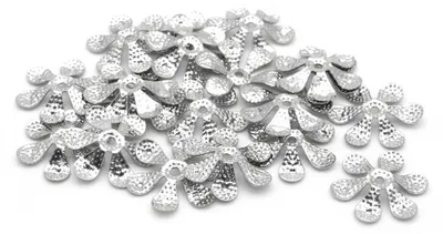Produktbild von Vintageparts Perlkappen Blütenform platinfarben 10 mm, 20 Stück
