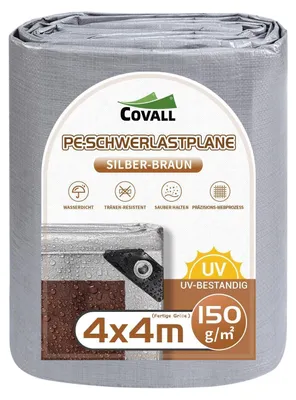 Produktbild von Abdeckplane 4x4m wasserdicht 150g/m² PE Schutzplane mit Ösen UV stabil reißfest LKW Plane Silber/Braun