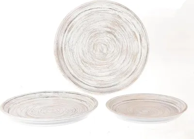 Imagen del producto de HBX, vajilla de cerámica blanca, juego de 3 piezas, estilo "white wash" (aspecto desgastado)