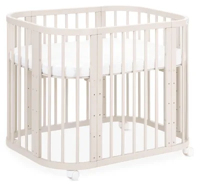 Produktbild von Waldin Babybett 5in1, Beistellbett aus Holz, Matratze, Belüftet,Ohne Stoffset,Holz Kaschmir
