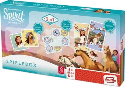 Produktbild von ASS Altenburger - DreamWorks - Spirit - Spielebox 3 in 1, Freunde-Memo, Vier zusammen, mogeln