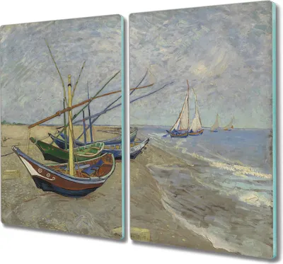 Produktbild von Coloray Schneidebrett Herdabdeckplatte 2x30x52 cm Kochplattenabdeckung Küchenbrett Hackbrett - Boote am Strand Van Gogh