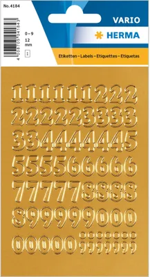 Zdjęcie produktu dla HERMA Zahlen-Sticker 0-9, Folie gold, Zahlen gepr„gt