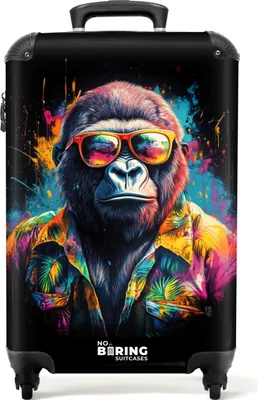 Produktbild von NoBoringSuitcases.com® Koffer Handgepäck Trolley Rollkoffer Kleine Reisekoffer mit 4 Rollen - Gorilla mit Hawaii-Bluse - Cabin Size < 55x40x23 cm & 55x40x20 cm - Fotokoffer - Kabinenkoffer - BoardgepäckHandgepäck Koffer 55x35x20 cm, 36L,