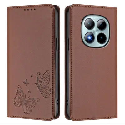Produktbild von Lederhülle für Xiaomi Redmi Note 15 Pro+, Schmetterling Prägung Leder Brieftasche Schutzhülle mit Ständer Braun