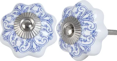 Productafbeelding van Clayre & Eef, knop, Ø 4 cm, blauw-wit, keramiek