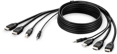 Produktbild von Belkin F1DN2CCBL-HH6T, 1,8 m, HDMI, Schwarz, 2x HDMI, 1x USB Type A, 1x 3.5mm audio, 2x HDMI, 1x USB Type B, 1x 3.5mm audio, Männlich