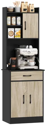 Produktbild von Holzschrank mit Schublade, 2 offenen Regalf?chern und Schrankf?chern, 60 x 40 x 180 cm, schwarz-holzfarben