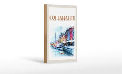 Produktbild von Holzschild Reise 12x18 cm Kunst Copenhagen Denmark Boot Dekoration