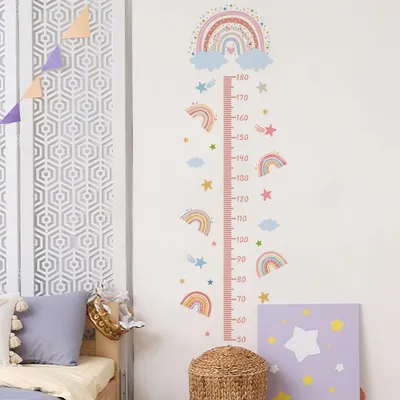 Produktbild von Regenbogenfarbene Wandaufkleber mit Größenmesslatte, Wachstumsmesslatte, Aufkleber für das Mädchen- oder Jungenzimmer
