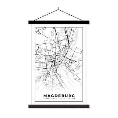 Produktbild von MuchoWow® Textilposter Karte - Stadtplan - Magdeburg - Karte 120x180 cm mit schwarzem Rahmen - Fotos