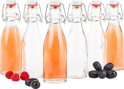 Zdjęcie produktu dla 6x huśtawka butelka 200ml butelka piwa okrągłe szklane butelki sok piwo sznaps likier ocet olej wieszak druciany