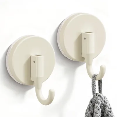 Image de 2 crochets à ventouse pour la salle de bain, ventouses avec crochets, crochets à ventouse blancs, crochets à serviettes ultra-résistants, pas besoin de percer, amovibles et réutilisables