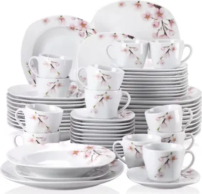 Produktbild von Sovereign Tafelservice – 12-Personen-Set – 60-teilig – Weiß Keramik – Essteller – Frühstücksteller