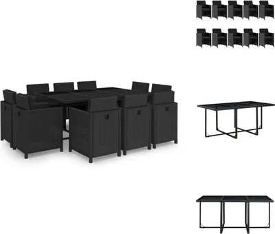 Produktbild von vidaXL 11-tlg. Garten-Essgruppe mit Auflagen Poly Rattan Schwarz -  Gartenmöbel-Sets