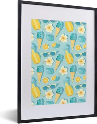Produktbild von MuchoWow® Gerahmtes Poster Obst - Blumen - Sonnenbrille - Sommer 30x40 cm - Poster mit Schwarzem Bilderrahmen Wandposter Rahmen Foto Bilder - Wandposter Schlafzimmer