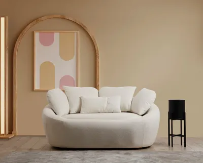 Produktbild von Hanah Home, Hochwertiges 2-Sitzer Sofa, Creme, 155 x 120 x 67 cm | Buchenholzrahmen, 100% Polyester, 28 DNS Schaum für Rücken, 4 Kissen inklusive | Elegantes Design für Ihr Zuhause.