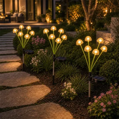 3er-Set Solar-Gartenleuchten Pilzdesign LED Warmweiß