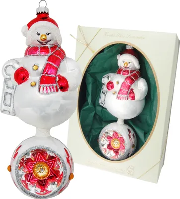 Produktbild von Krebs Glas Lauscha Weihnachtsbaumschmuck - Doppelform mit Reflex - Schneemann mit rotem Schal - ca. 20 cm