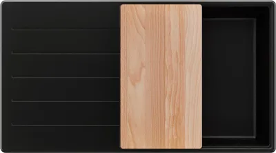 Produktbild von PRIMAGRAN Spülbecken Alles Schwarz 90x50cm, Granitspüle 1 Becken + Ablauf-Set + Schneidebrett, Küchenspüle ab 60er Unterschrank - Kopenhagen
