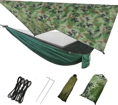 Obrázek produktu pro ele Eleoption Kempinkové houpací sítě 3 v 1 s moskytiérou na zip a obalem na stan Houpací sítě s nosností 300 kg (Army Green Plane)