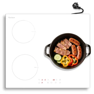Obrázok produktu pre Indukčná varná doska – vstavaná varná doska – 3 varné zóny – dotykové ovládanie – funkcia zosilnenia výkonu – časovač – biela sklenená keramika