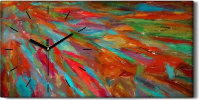 Produktbild von Wohnzimmer-Bild Leinwand Uhr Geräuschlos 60x30 Malerei Abstrakte Kunst Bunt - schwarze Hände